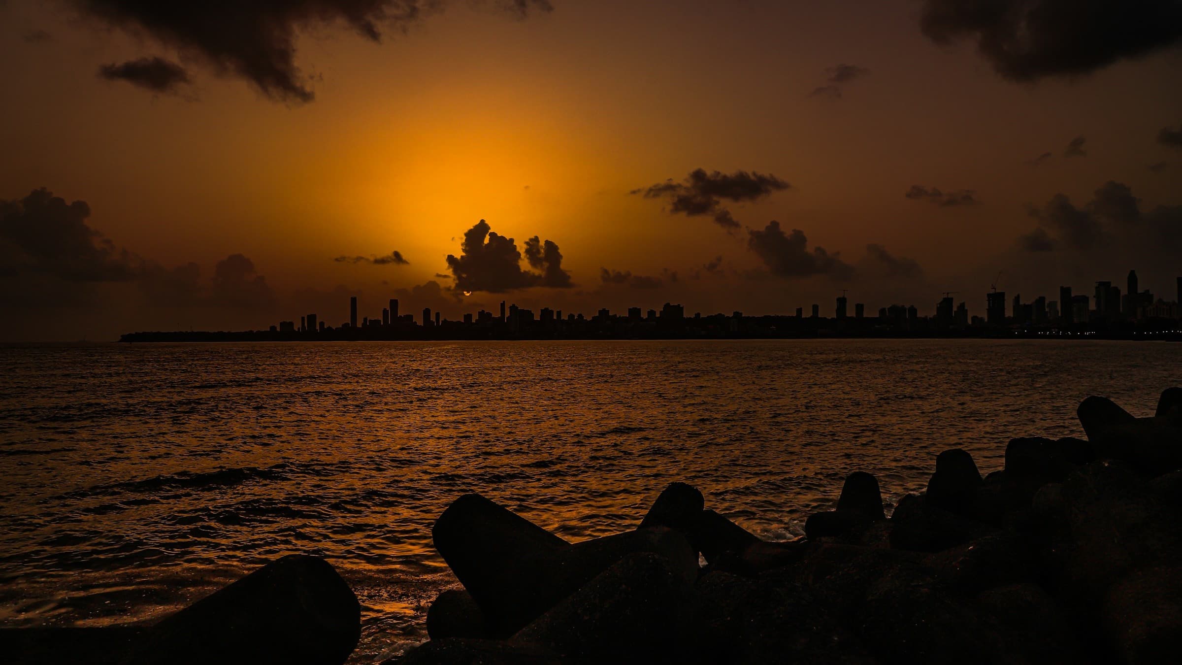 City skyline at dusk